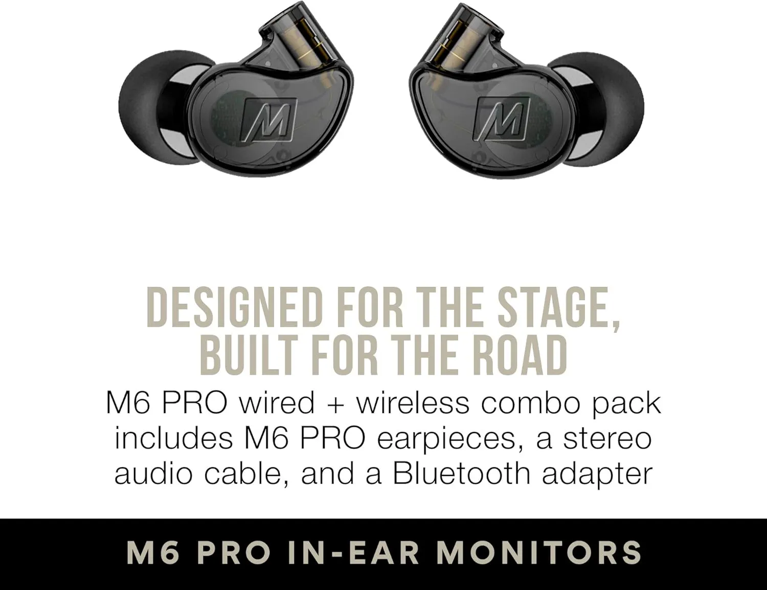 MEE audio M6 PRO Musicians' In-Ear Monitors Wired   Wireless Combo Pack: Includes Stereo Audio Cable and Bluetooth Audio Adapter (Black) (CMB-M6PROBT-BK)