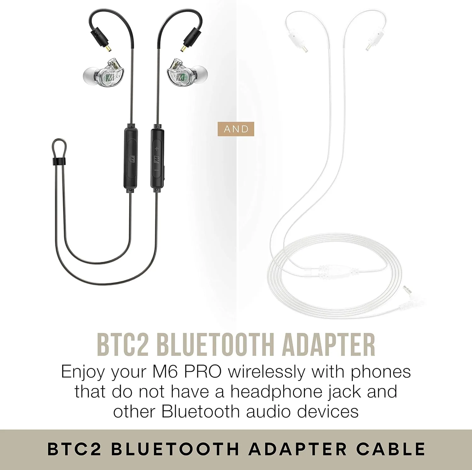 MEE audio M6 PRO Musicians' In-Ear Monitors Wired   Wireless Combo Pack: Includes Stereo Audio Cable and Bluetooth Audio Adapter (Clear) (CMB-M6PROBT-CL)