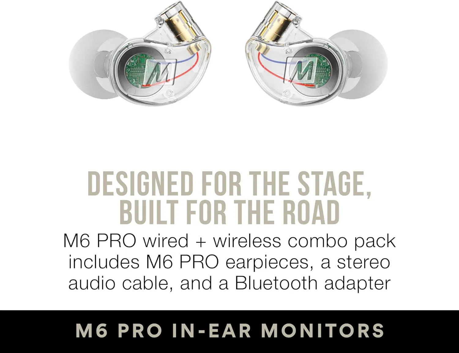 MEE audio M6 PRO Musicians' In-Ear Monitors Wired   Wireless Combo Pack: Includes Stereo Audio Cable and Bluetooth Audio Adapter (Clear) (CMB-M6PROBT-CL)