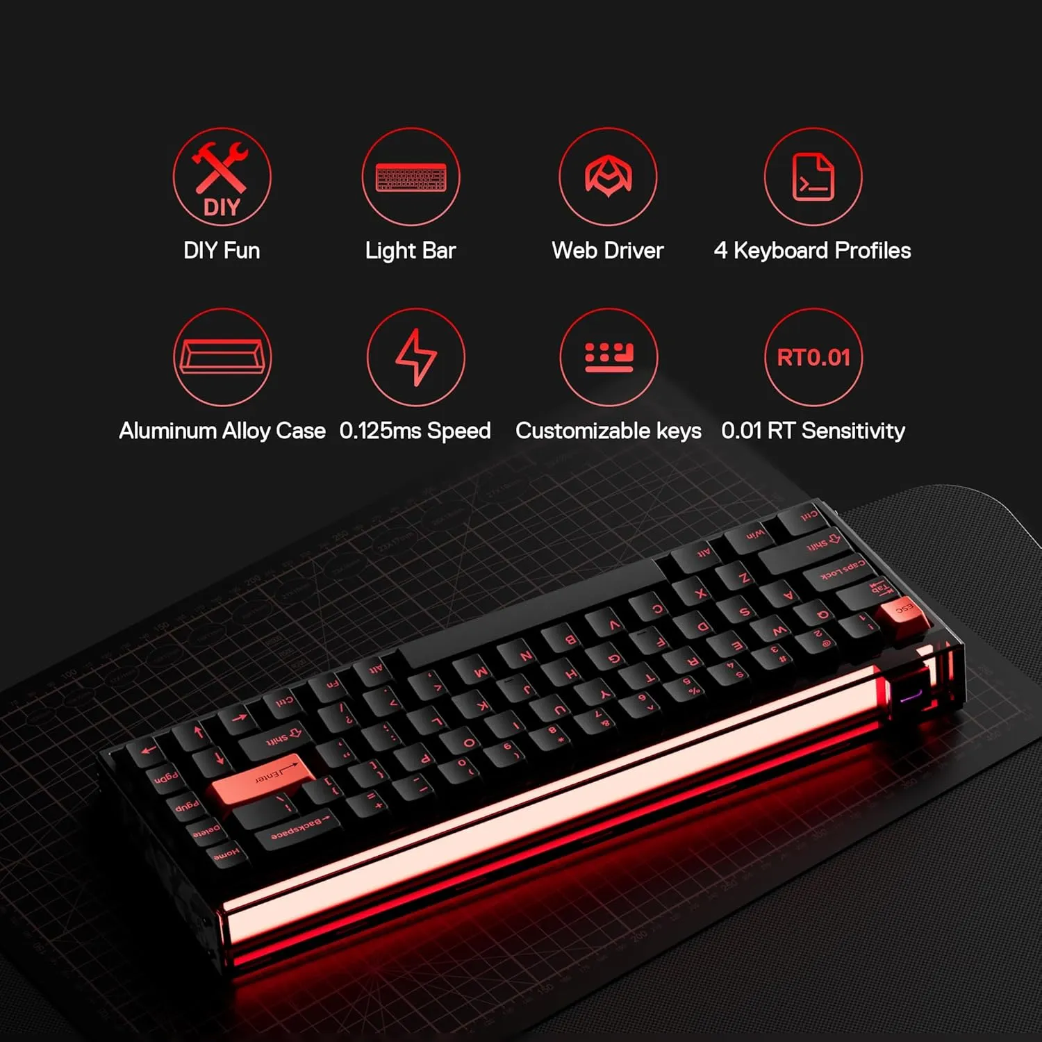 MelGeek MADE68 Ultra Wired Keyboard, Hall Effect Magnetic Switch Gaming Keyboard, 65% Compact Rapid Trigger, Hot-Swappable, RGB Snap Tap & Adjustable Actuation, Online HIVE Custom, Aluminum Case-Red