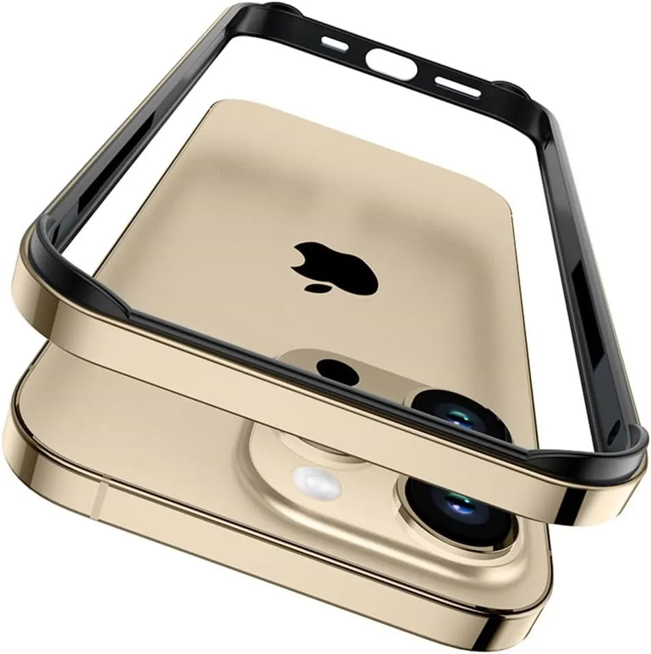Metal Bumper Case for iPhone 16 Pro Max 15 14 Plus 13 12 11 15Pro 14Pro 16Pro 16Plus Phone Frame Cover Accessories,Gold,for iPhone 13