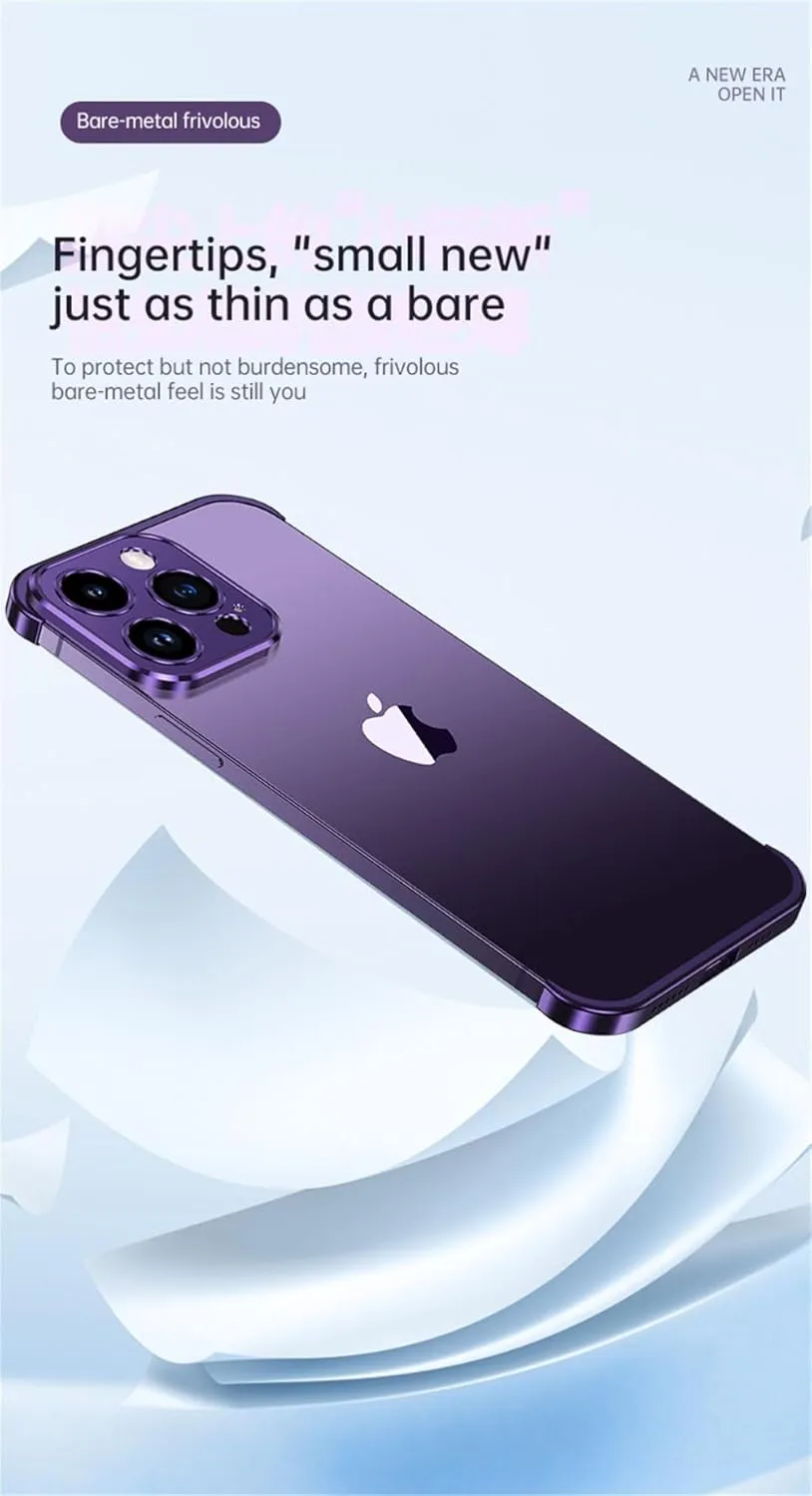Metal Corner Pad Protection Case for iPhone 15 Pro Max 14 Plus 12 13 Camera Lens Protector Shockproof Frameless Bare Cover,Sky Blue,for iPhone 13Pro Max