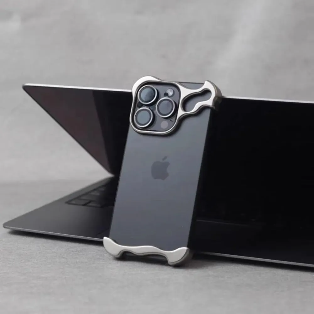 Metal Frameless Titanium Alloy Phone Case for iPhone 15 14 13 12 Pro Max Plus Shaped Lens Protective Film Antidrop Protective,Grey,for iPhone 13 ProMax