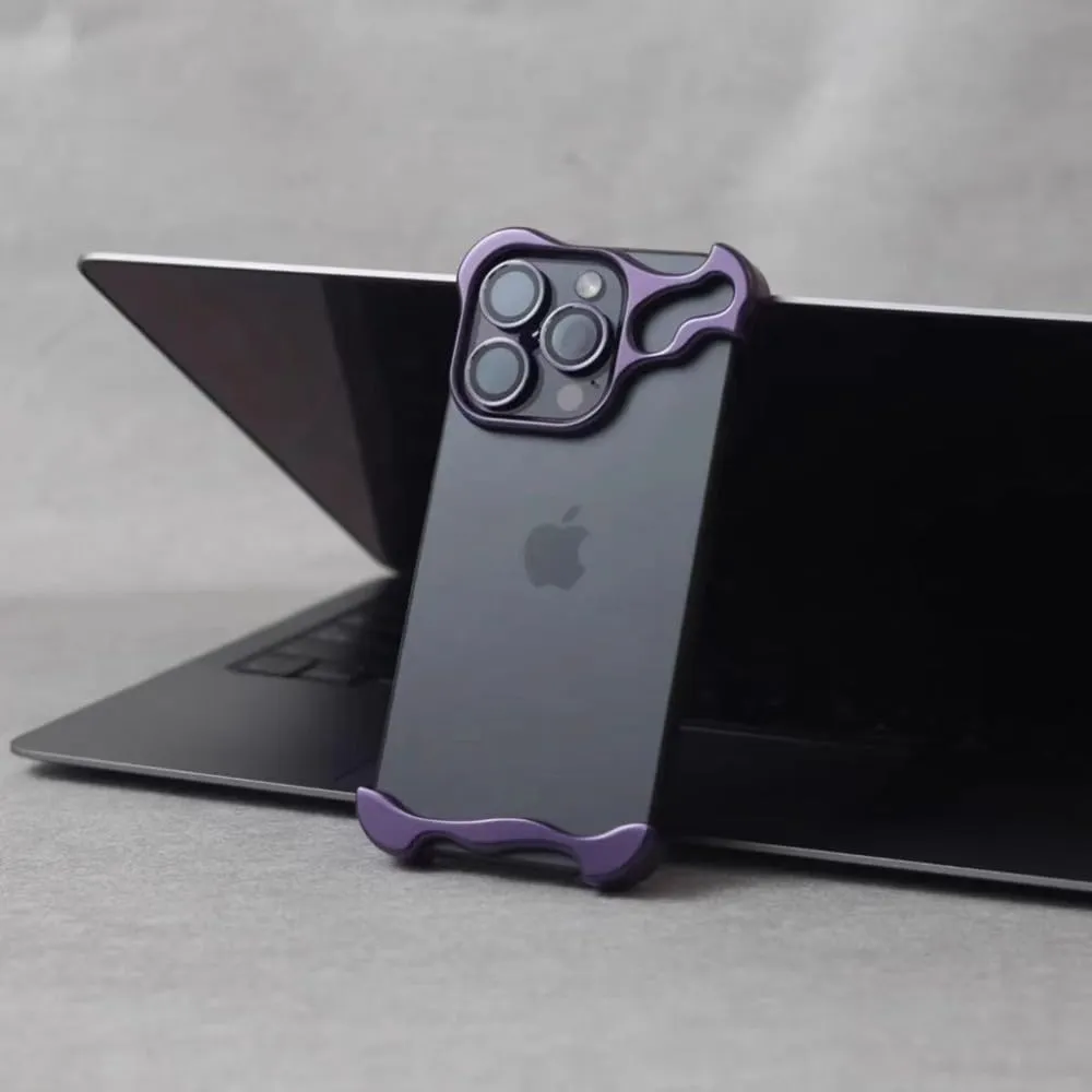 Metal Frameless Titanium Alloy Phone Case for iPhone 15 14 13 12 Pro Max Plus Shaped Lens Protective Film Antidrop Protective,Purple,for iPhone 13 ProMax