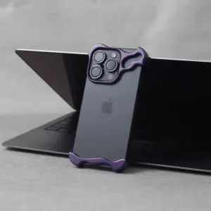 Metal Frameless Titanium Alloy Phone Case for iPhone 15 14 13 12 Pro Max Plus Shaped Lens Protective Film Antidrop Protective,Purple,for iPhone 13 ProMax
