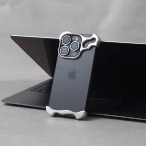 Metal Frameless Titanium Alloy Phone Case for iPhone 15 14 13 12 Pro Max Plus Shaped Lens Protective Film Antidrop Protective,Silver,for iPhone 13 ProMax