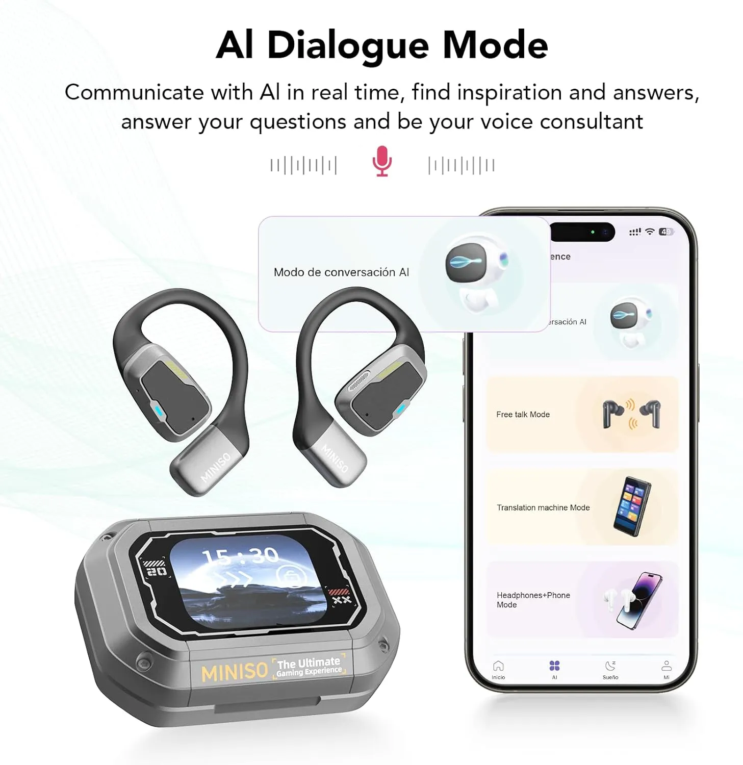 MINISO M98 Translation Earbuds Real Time AI Language Translator Earbuds Over The Ear Ear Buds Touch Screen for 135 Languages Two-Way Translation Device fit iOS & Android for Travel Business Learning