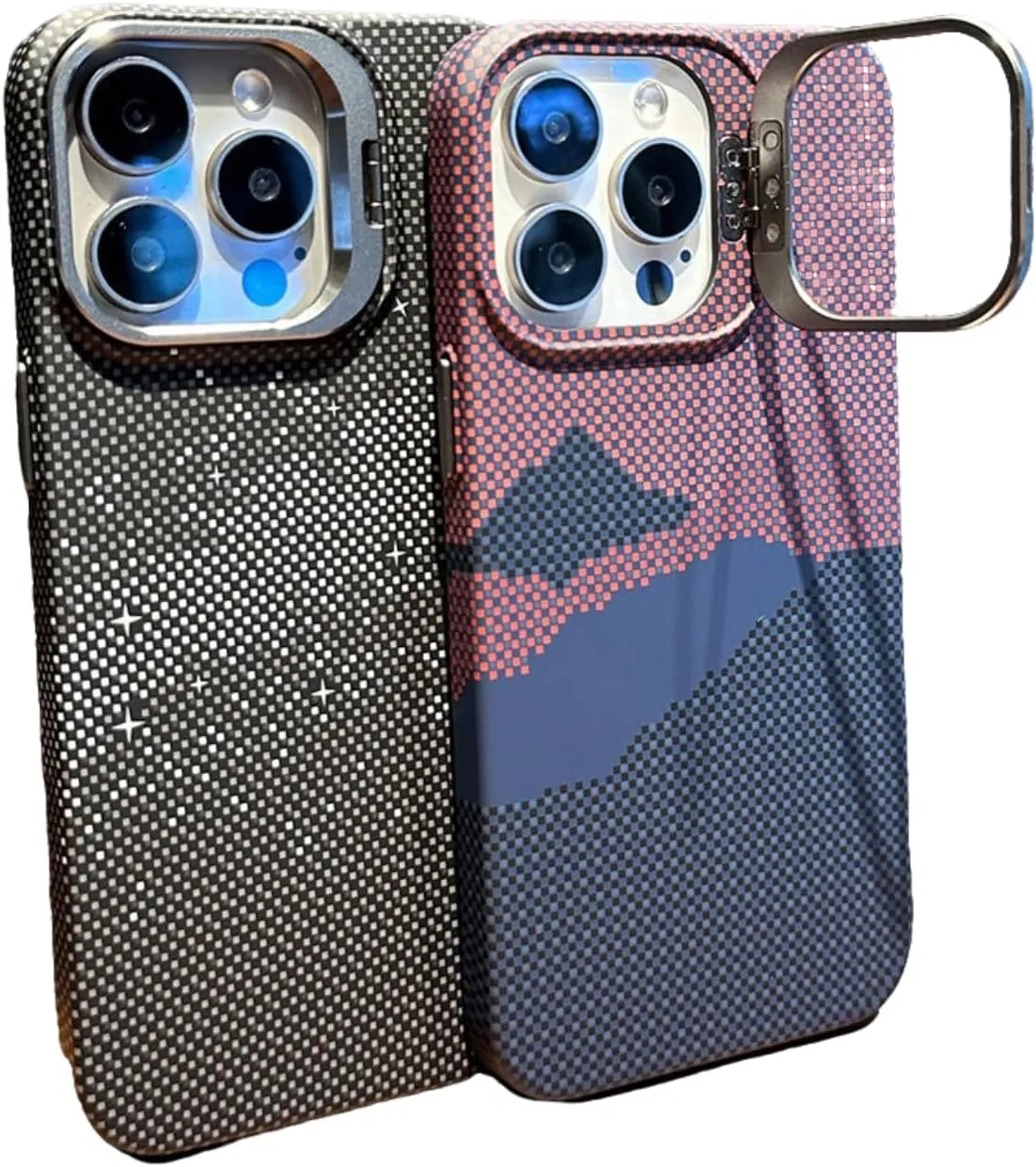 Mobile Phone Case for iPhone 13, Compatible with Magsafe Invisible Alloy Bracket, Carbon Fiber Texture Ultra-Thin Mobile Phone Case (Mountain Red,iPhone 13)