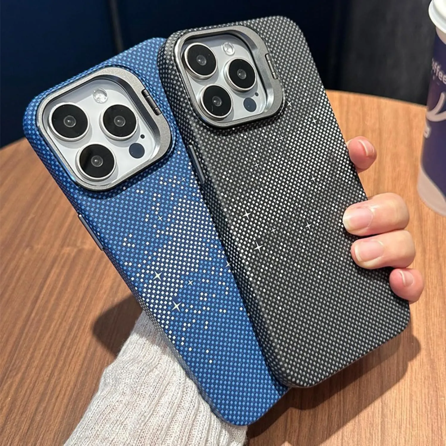 Mobile Phone Case for iPhone 13, Compatible with Magsafe Invisible Alloy Bracket, Carbon Fiber Texture Ultra-Thin Mobile Phone Case (Mountain Red,iPhone 13)