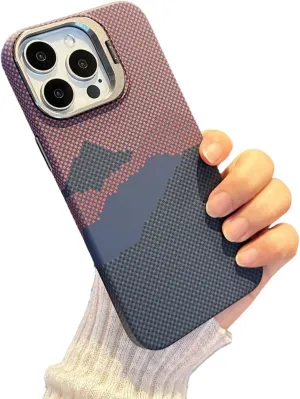 Mobile Phone Case for iPhone 13, Compatible with Magsafe Invisible Alloy Bracket, Carbon Fiber Texture Ultra-Thin Mobile Phone Case (Mountain Red,iPhone 13)