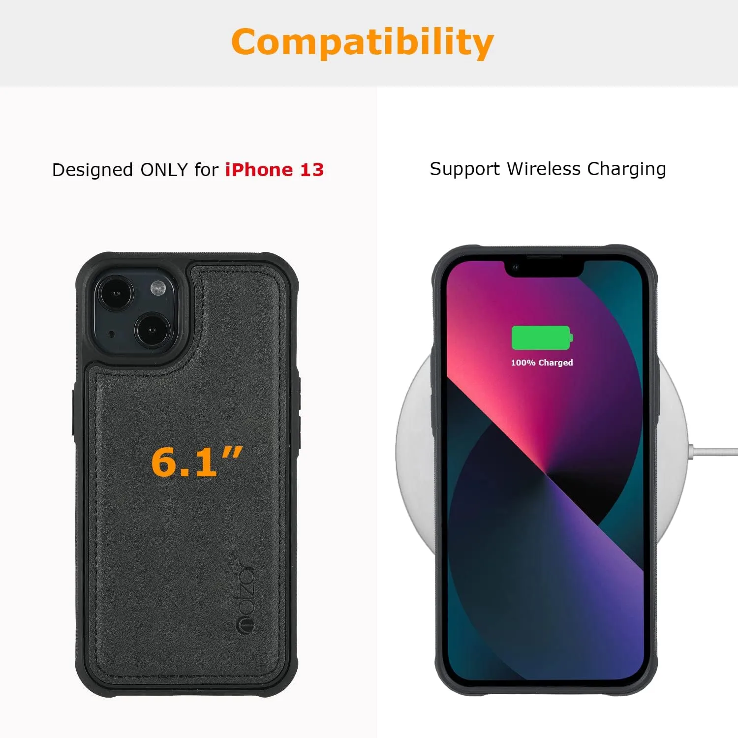 molzar MAG Series for iPhone 13 Case, Built-in Metal Plate for Magnetic Mount, Works with Qi-Certified Chargers, Compatible with iPhone 13, Black
