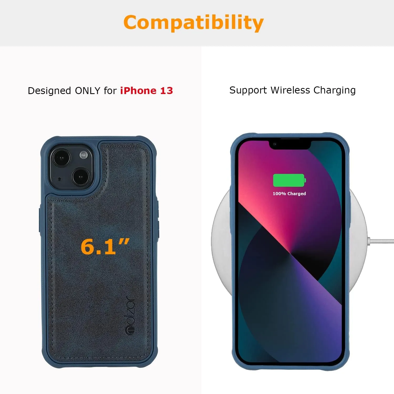 molzar MAG Series for iPhone 13 Case, Built-in Metal Plate for Magnetic Mount, Works with Qi-Certified Chargers, Compatible with iPhone 13, Blue