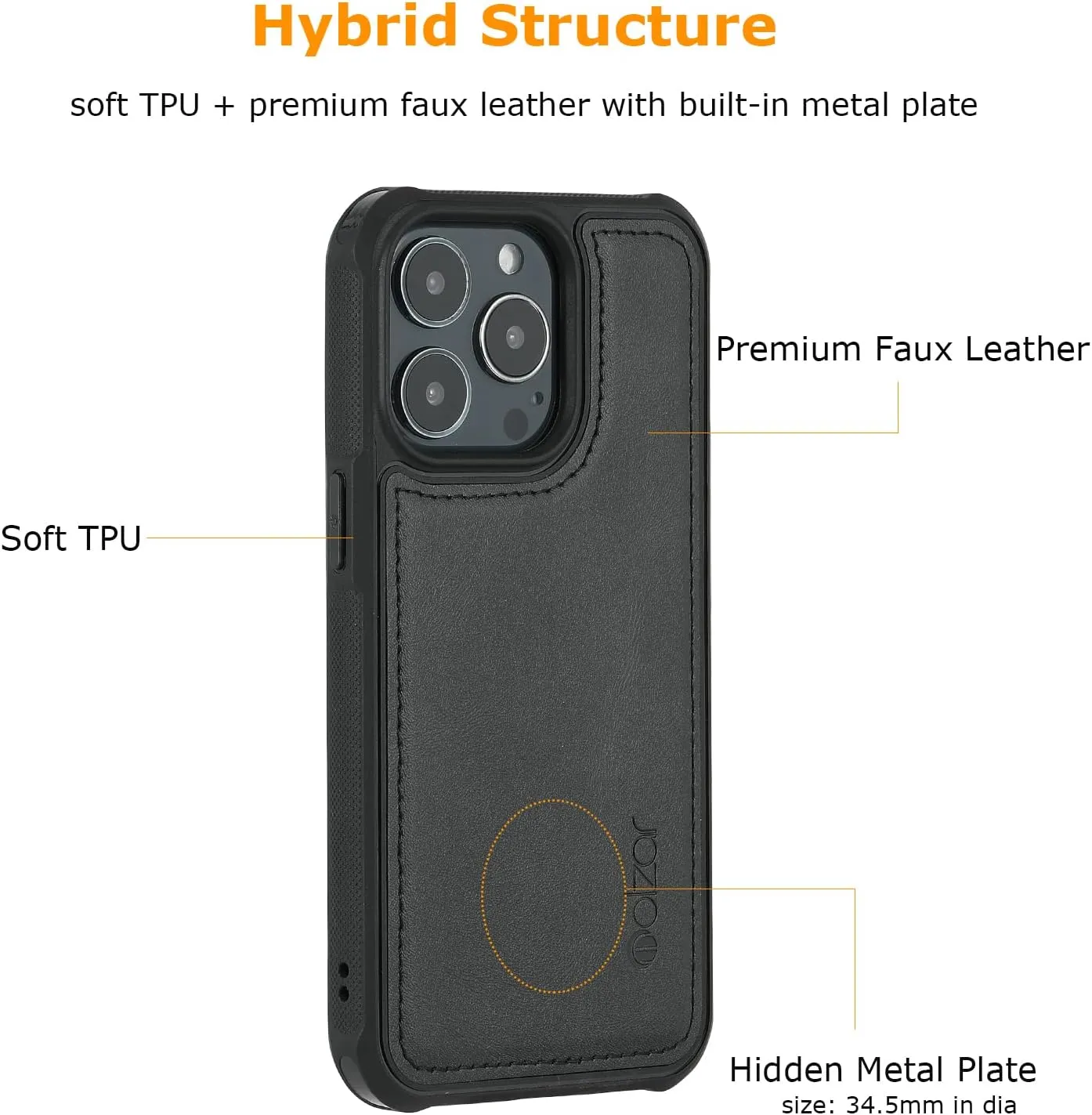 molzar MAG Series for iPhone 13 Pro Case, Built-in Metal Plate for Magnetic Mount, Works with Qi-Certified Chargers, Compatible with iPhone 13 Pro, Black
