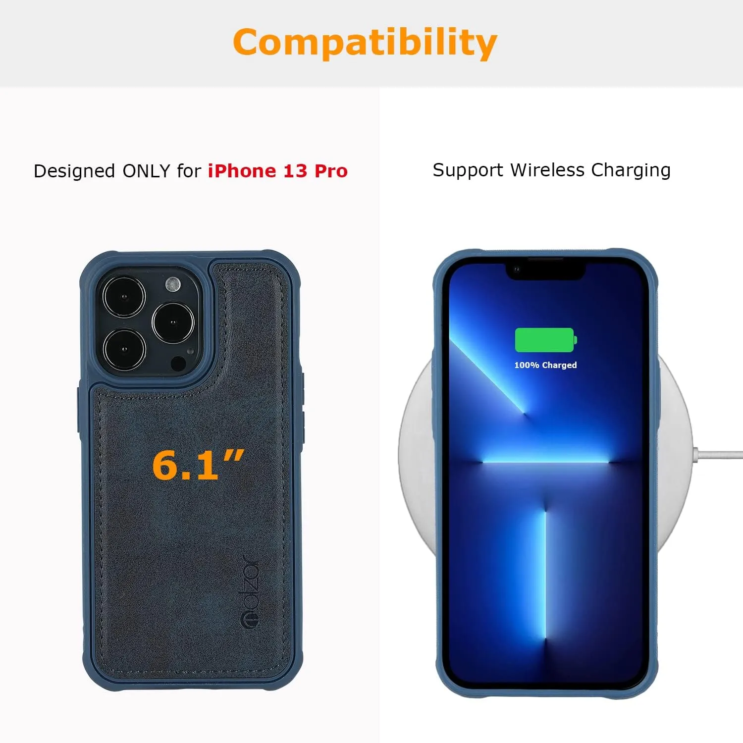molzar MAG Series for iPhone 13 Pro Case, Built-in Metal Plate for Magnetic Mount, Works with Qi-Certified Chargers, Compatible with iPhone 13 Pro, Blue