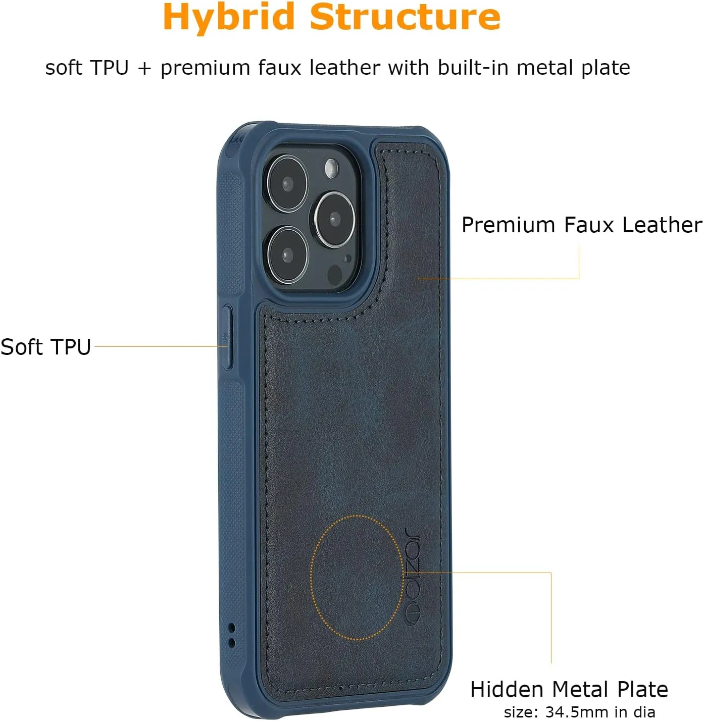 molzar MAG Series for iPhone 13 Pro Case, Built-in Metal Plate for Magnetic Mount, Works with Qi-Certified Chargers, Compatible with iPhone 13 Pro, Blue