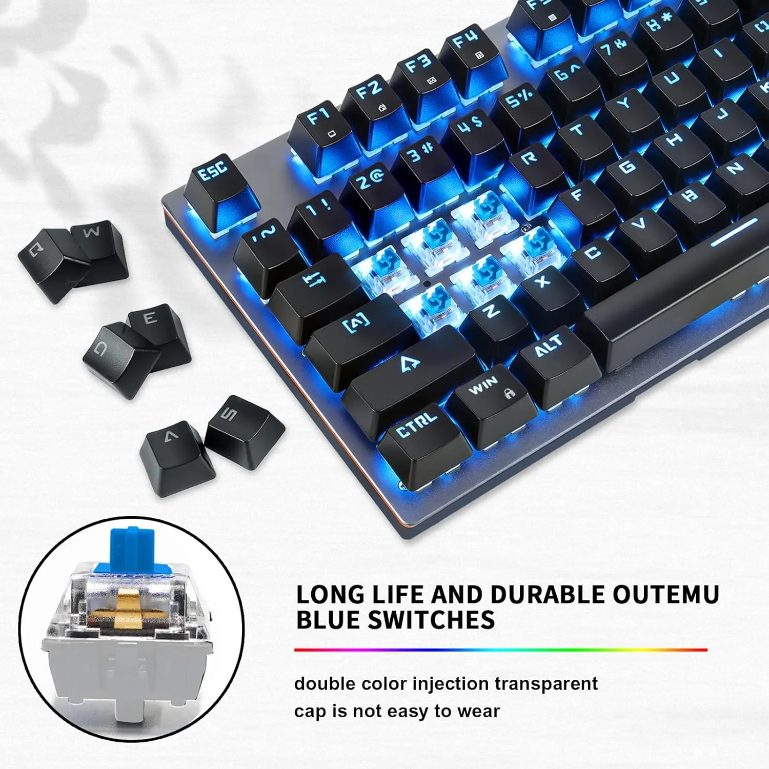 MOTOSPEED 2.4GHz Wireless/USB Wired Mechanical Keyboard 104Keys Led Backlit Blue Switches Gaming Keyboard for Gaming and Typing,Compatible for Mac/PC/Laptop