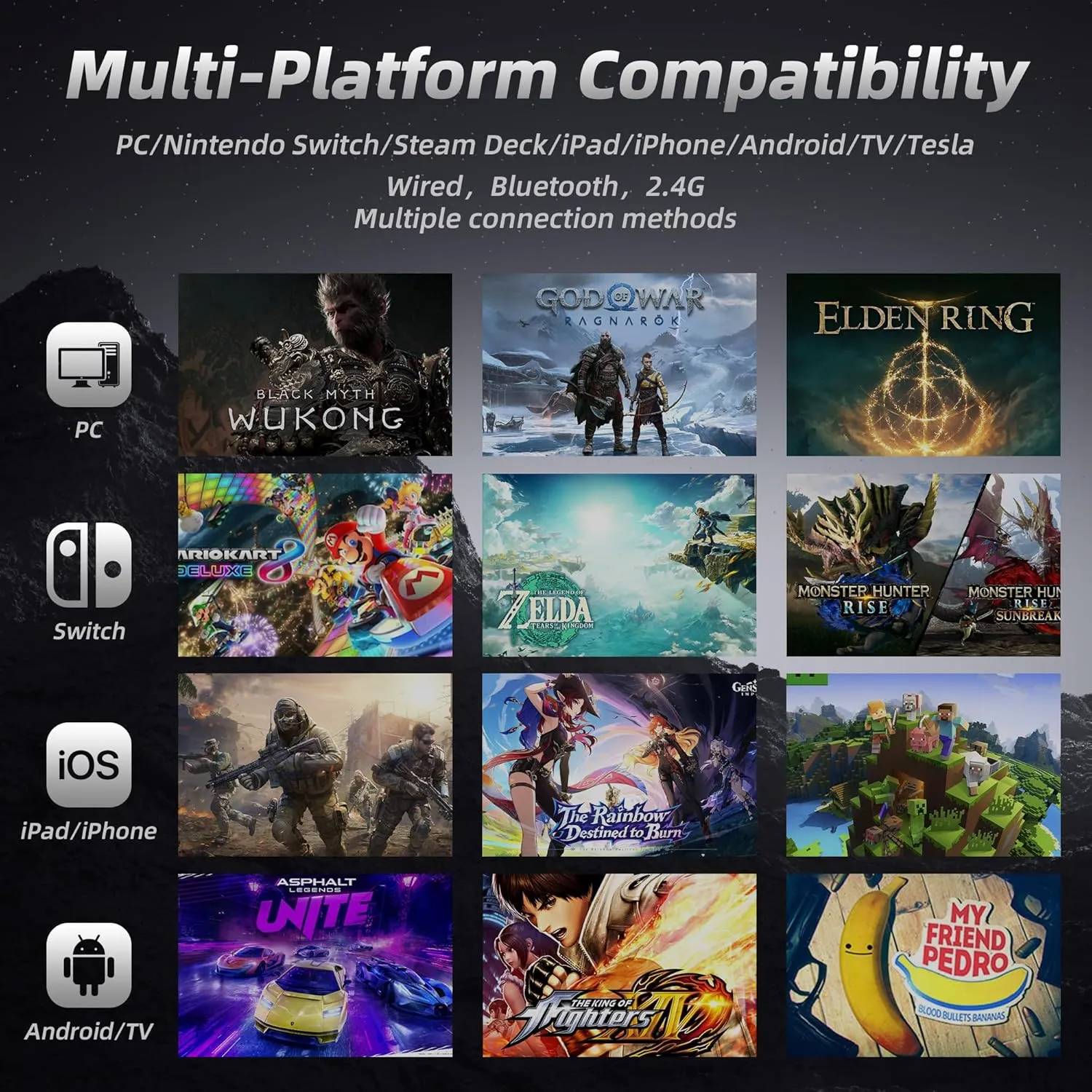 Mytrix Pro PC Controller with Charing Dock, Wireless Bluetooth 2.4G Wired Multi-Platform Controllers Hall Effect Joysticks Hall/Micro 2-in-1 Triggers, 1000Hz Report Rate 4 Macro Keys ABXY MicroSwitch