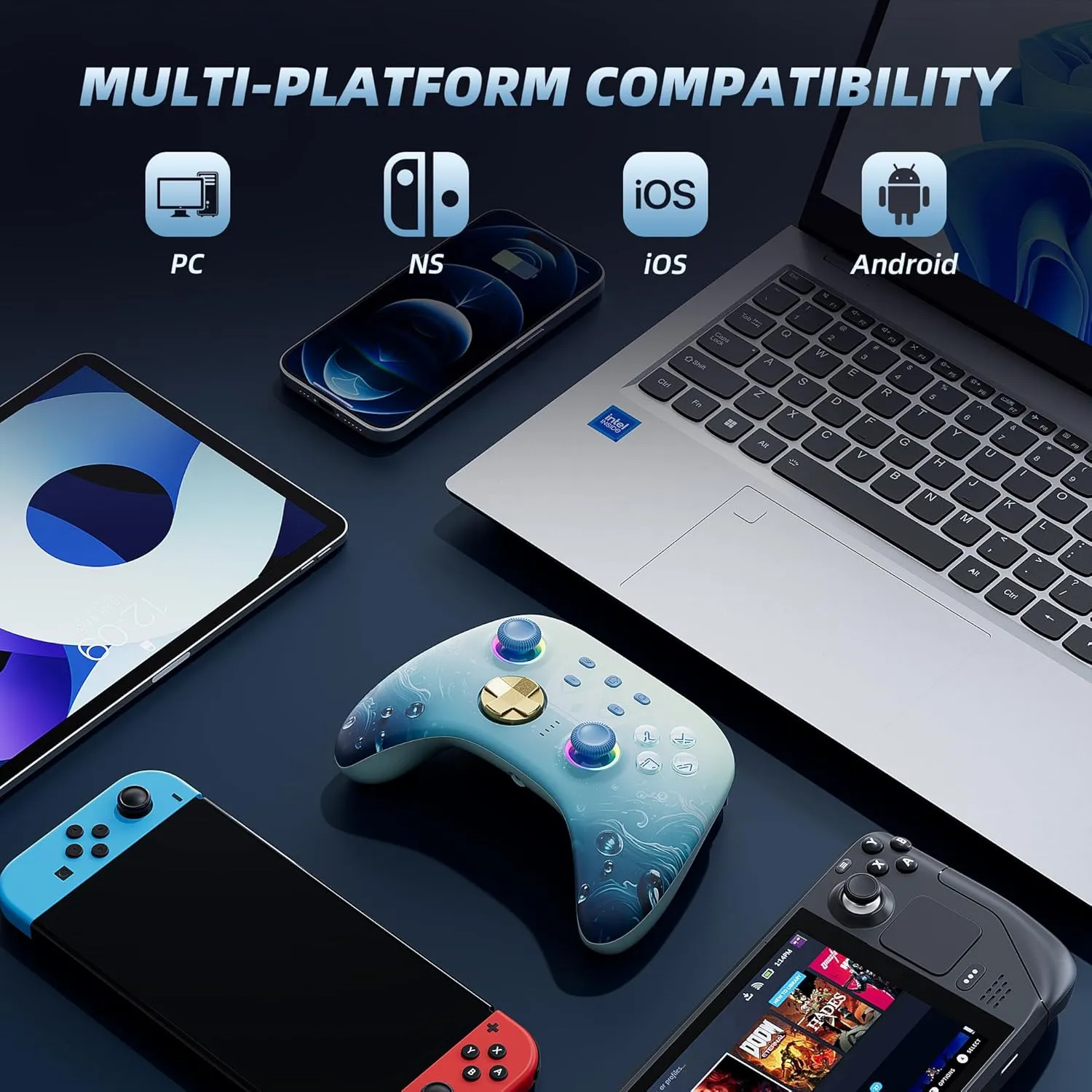 Mytrix Wireless Switch Pro Controllers with Charging Dock, Bluetooth Controller for Nintendo Switch/Lite/OLED with Hall Effect Joysticks & Trigger, Compatible with PC/iOS/Android/Steam (Aqua Blue)