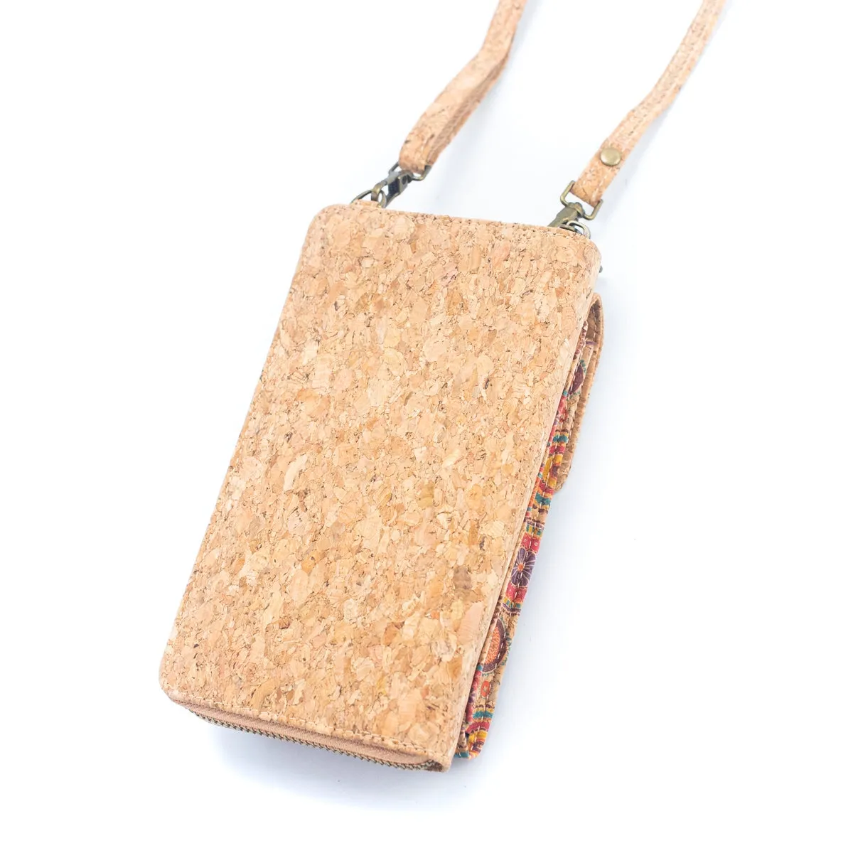 Natural Cork Mobile Crossbody Zipper Wallet