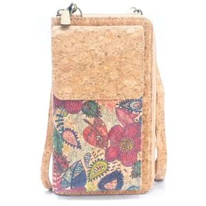 Natural Cork Mobile Crossbody Zipper Wallet