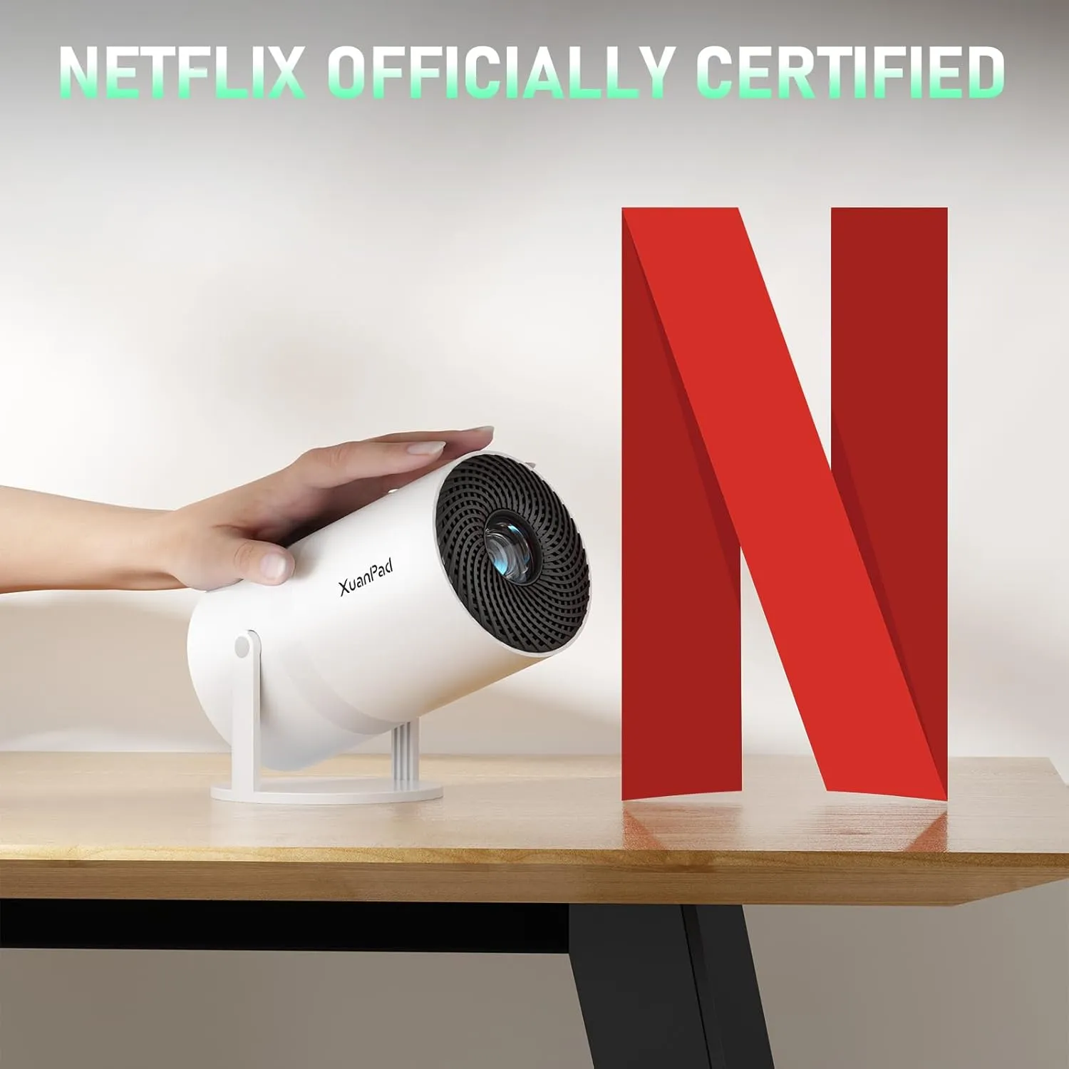 [Netflix Officially & Electric Focus] Projector with WiFi and Bluetooth, XuanPad Full HD 1080P Portable Projector, 210 Rotatable Stand, Auto Keystone, Dust Removal and Heat Dissipation Design