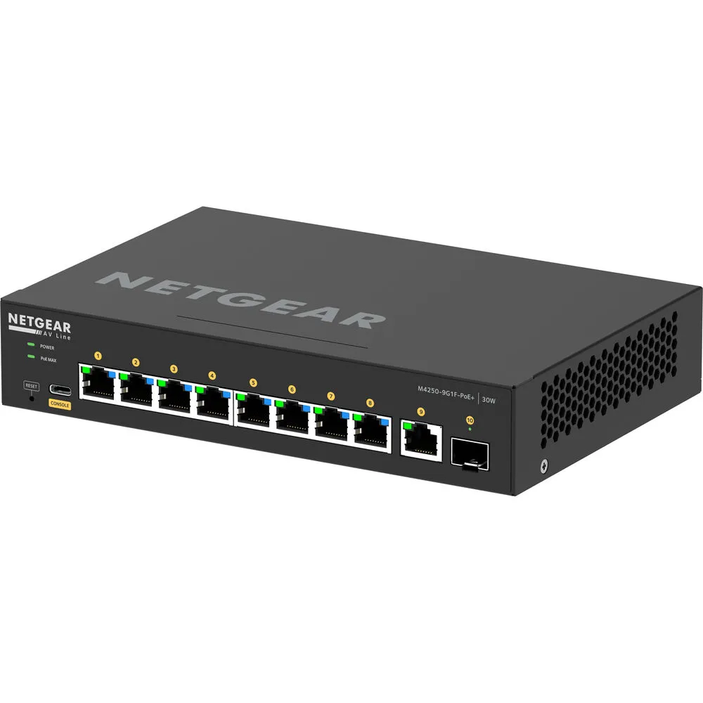 Netgear AV Line M4250 GSM4210PD 8-Port Gigabit PoE  Compliant Managed AV Switch with SFP (110W)