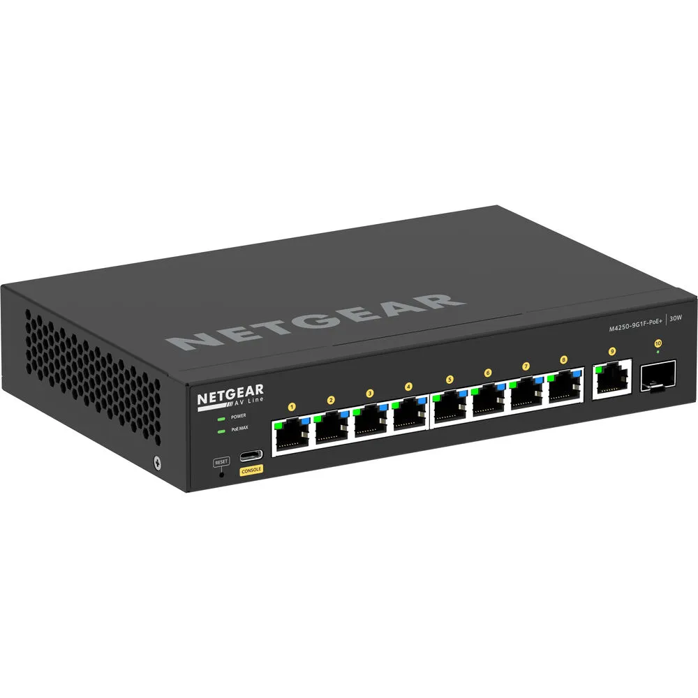 Netgear AV Line M4250 GSM4210PD 8-Port Gigabit PoE  Compliant Managed AV Switch with SFP (110W)