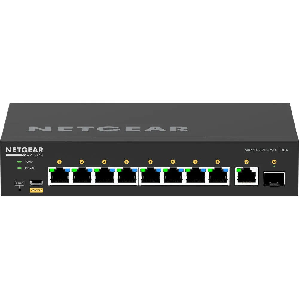 Netgear AV Line M4250 GSM4210PD 8-Port Gigabit PoE  Compliant Managed AV Switch with SFP (110W)