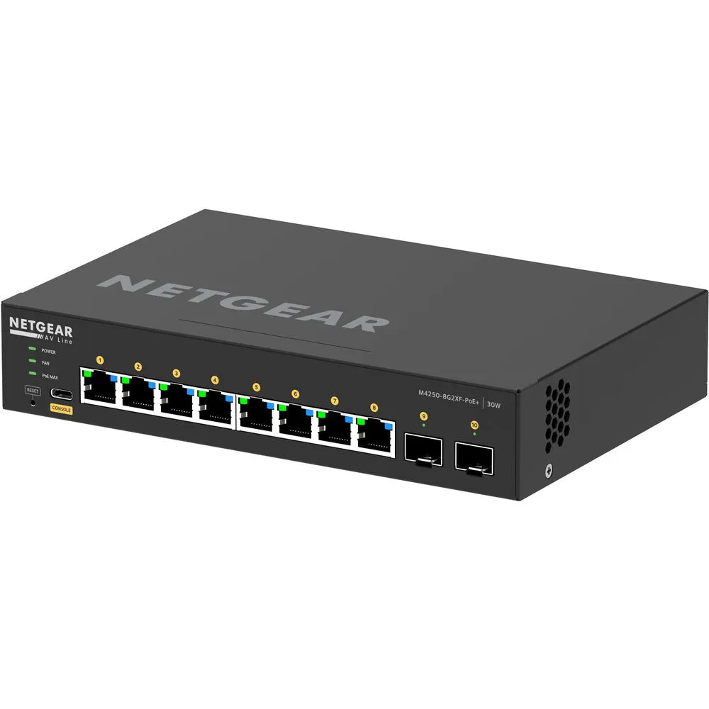 Netgear AV Line M4250 GSM4210PX 8-Port Gigabit PoE  Compliant Managed AV Switch with SFP (220W)