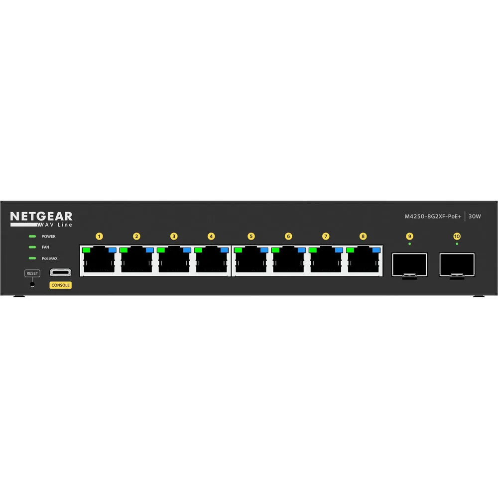 Netgear AV Line M4250 GSM4210PX 8-Port Gigabit PoE  Compliant Managed AV Switch with SFP (220W)