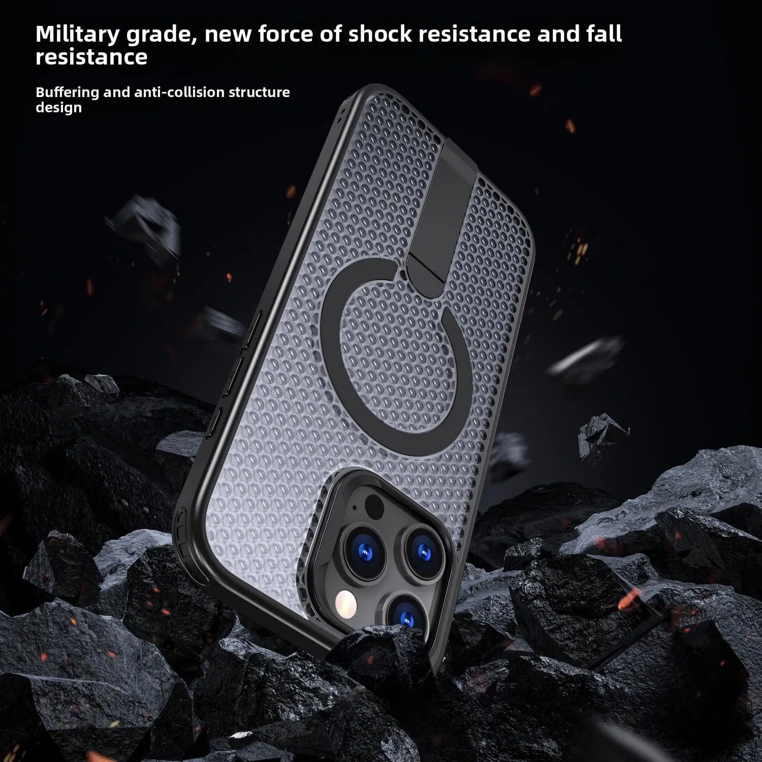 New Model Honeycomb Cooling Magnetic Case for iPhone 13 promax/14pro/15/16 E/12promax,with Wireless Charging,Metal Kickstand | TPU PC Military-Grade Protection (iPhone 16E,Titanium Gray)