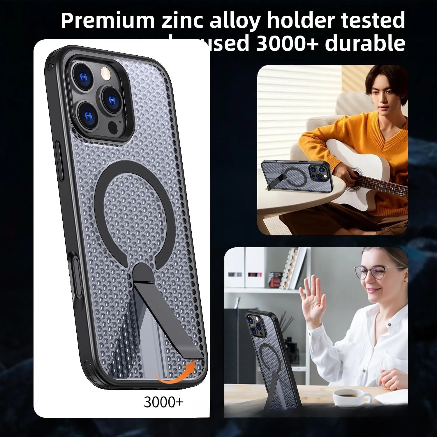 New Model Honeycomb Cooling Magnetic Case for iPhone 13 promax/14pro/15/16 E/12promax,with Wireless Charging,Metal Kickstand | TPU PC Military-Grade Protection (iPhone 16E,Titanium Gray)