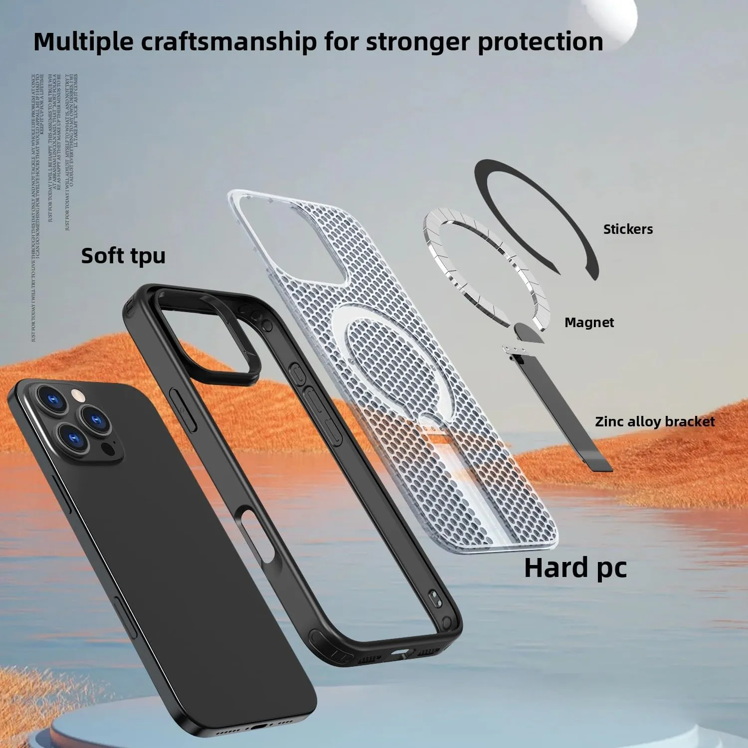 New Model Honeycomb Cooling Magnetic Case for iPhone 13 promax/14pro/15/16 E/12promax,with Wireless Charging,Metal Kickstand | TPU PC Military-Grade Protection (iPhone 16E,Titanium Gray)