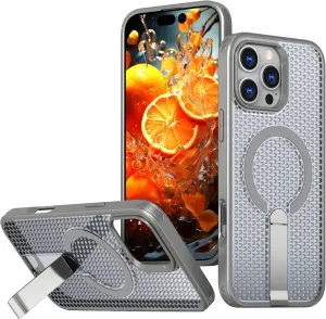 New Model Honeycomb Cooling Magnetic Case for iPhone 13 promax/14pro/15/16 E/12promax,with Wireless Charging,Metal Kickstand | TPU PC Military-Grade Protection (iPhone 16E,Titanium Gray)