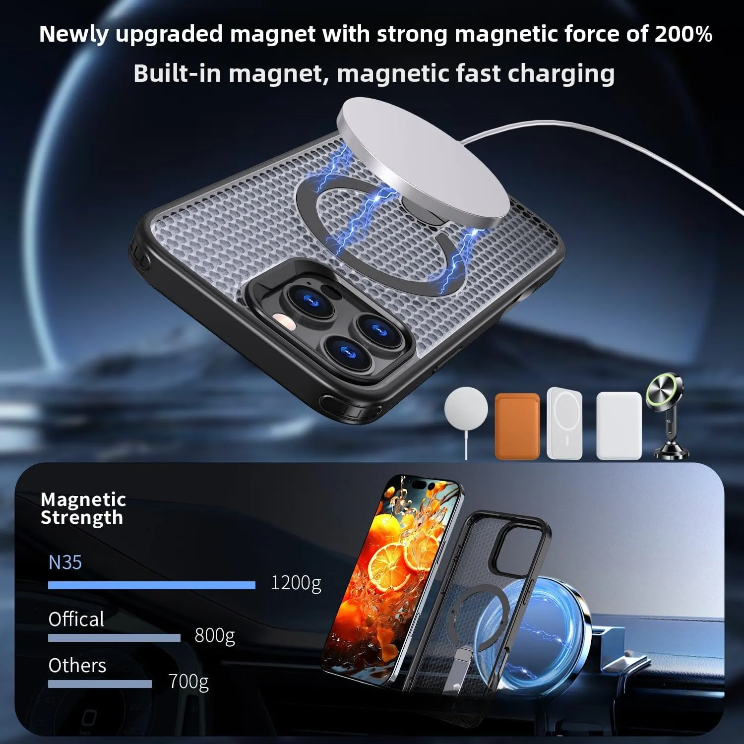 New Model Honeycomb Cooling Magnetic Case for iPhone 13 promax/14pro/15/16 E/12promax,with Wireless Charging,Metal Kickstand | TPU PC Military-Grade Protection (iPhone 16E,Titanium Gray)
