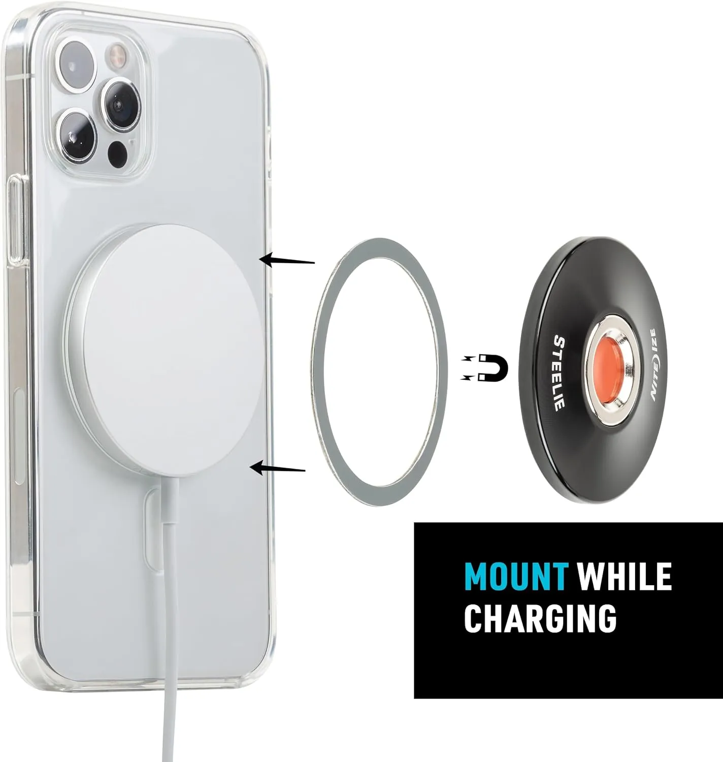 Nite Ize Steelie Orbiter Plus Magnetic Socket and Metal Ring - Car Dashboard with Magnetic Mount - Sturdy Dashboard Mount for Cell Phone - Black