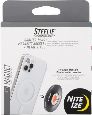 Nite Ize Steelie Orbiter Plus Magnetic Socket and Metal Ring - Car Dashboard with Magnetic Mount - Sturdy Dashboard Mount for Cell Phone - Black
