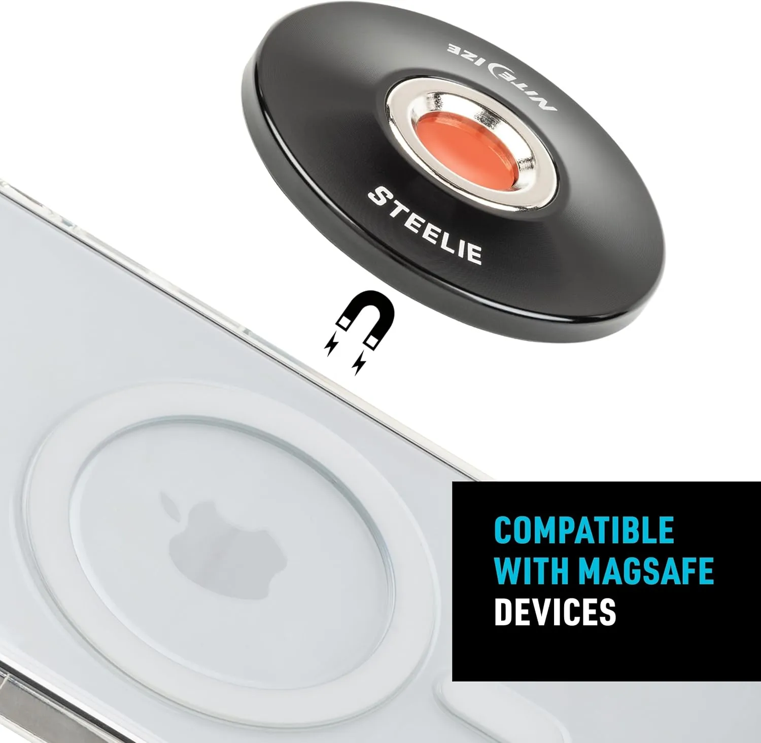 Nite Ize Steelie Orbiter Plus Magnetic Socket and Metal Ring - Car Dashboard with Magnetic Mount - Sturdy Dashboard Mount for Cell Phone - Black
