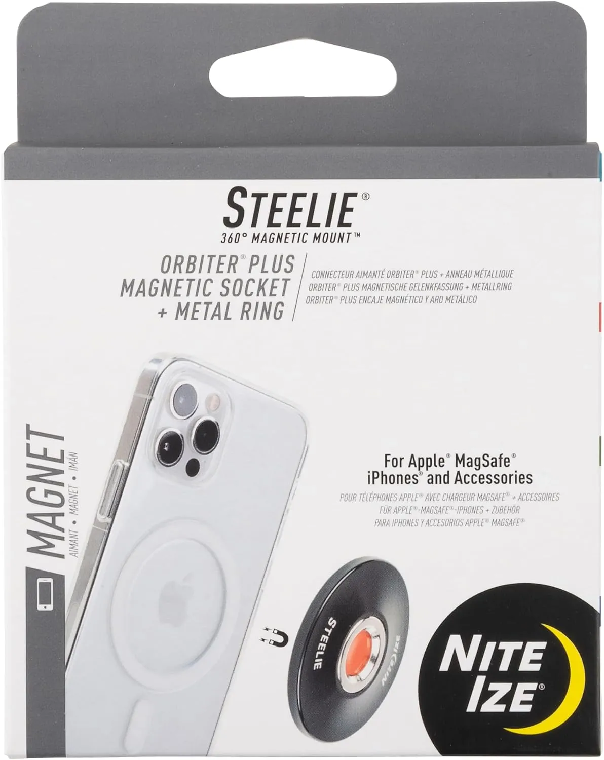 Nite Ize Steelie Orbiter Plus Magnetic Socket and Metal Ring - Car Dashboard with Magnetic Mount - Sturdy Dashboard Mount for Cell Phone - Black