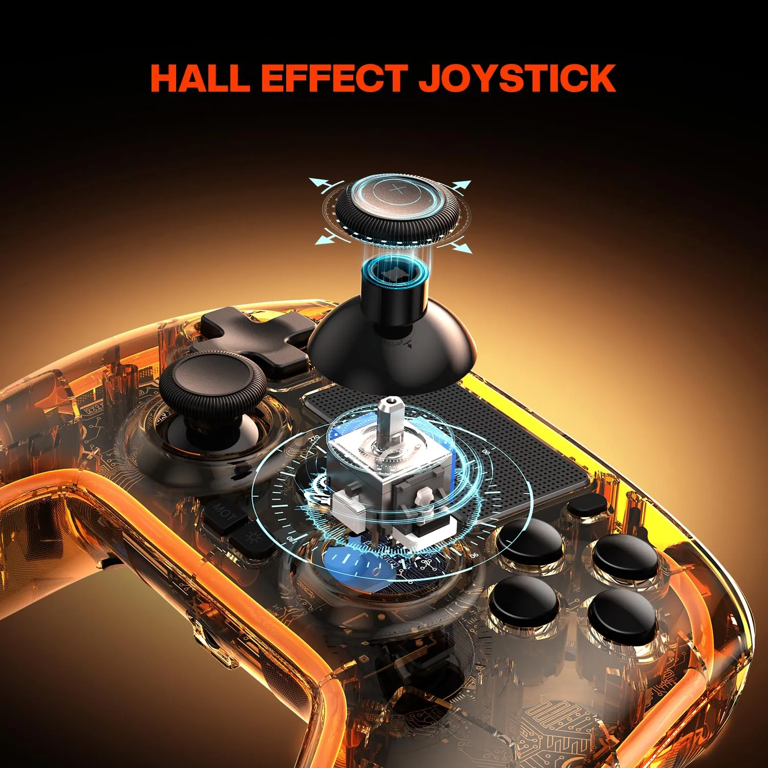 NYXI Wireless Controller for PS4, Hall Effect Joysticks Triggers, Transparent Controller with Breathing RGB Light, Programmable Buttons, 3.5mm Audio Jack Compatible with PS4/PC/iOS/Android