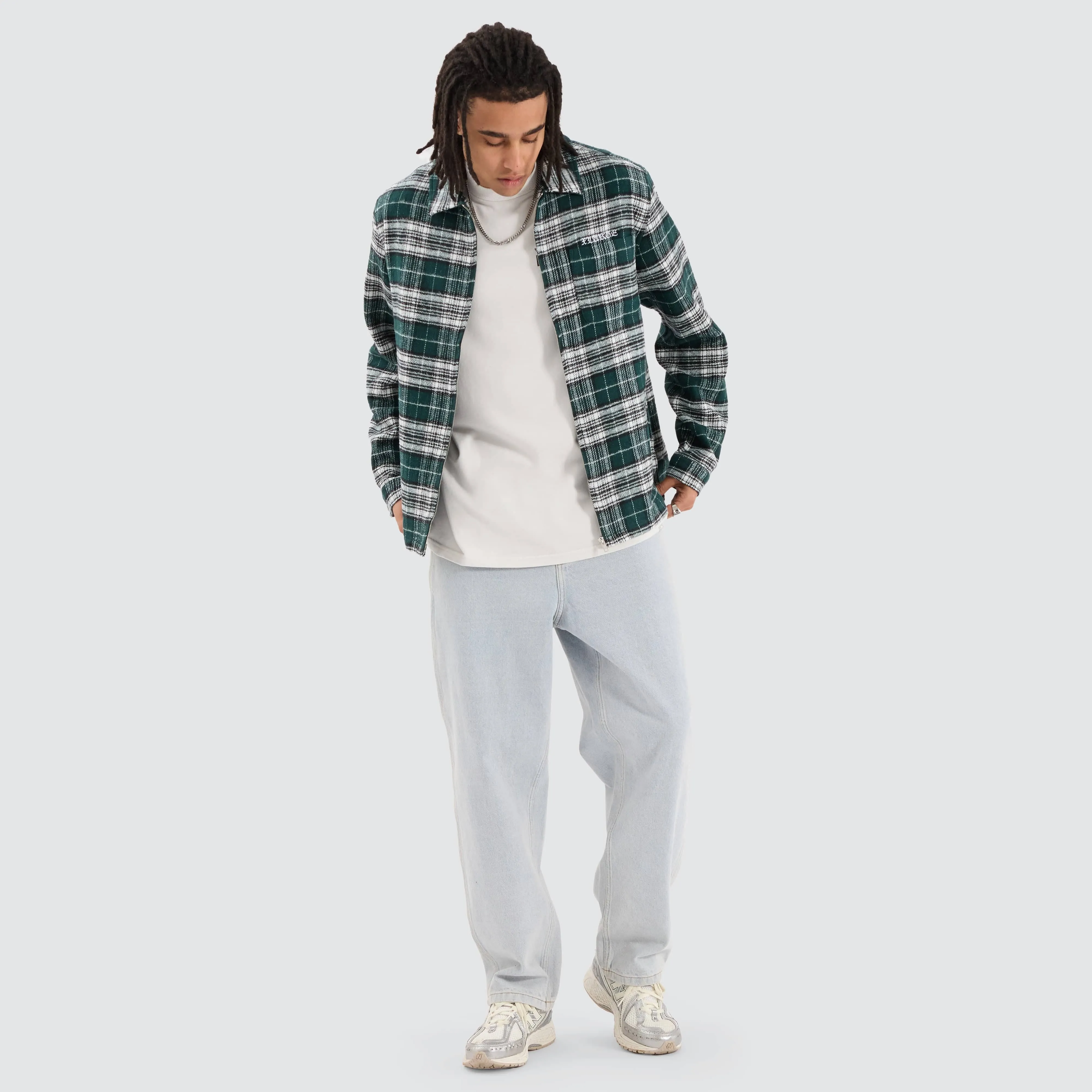 Old English Check Zip Shirt Green