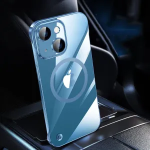 Omio Magnetic Slim Clear Case for iPhone 13 Compatible with MagSafe, Clear Plating Ultra-Thin Bumper Frameless Borderless Design with Full Camera Lens Protector for Women Men, Blue