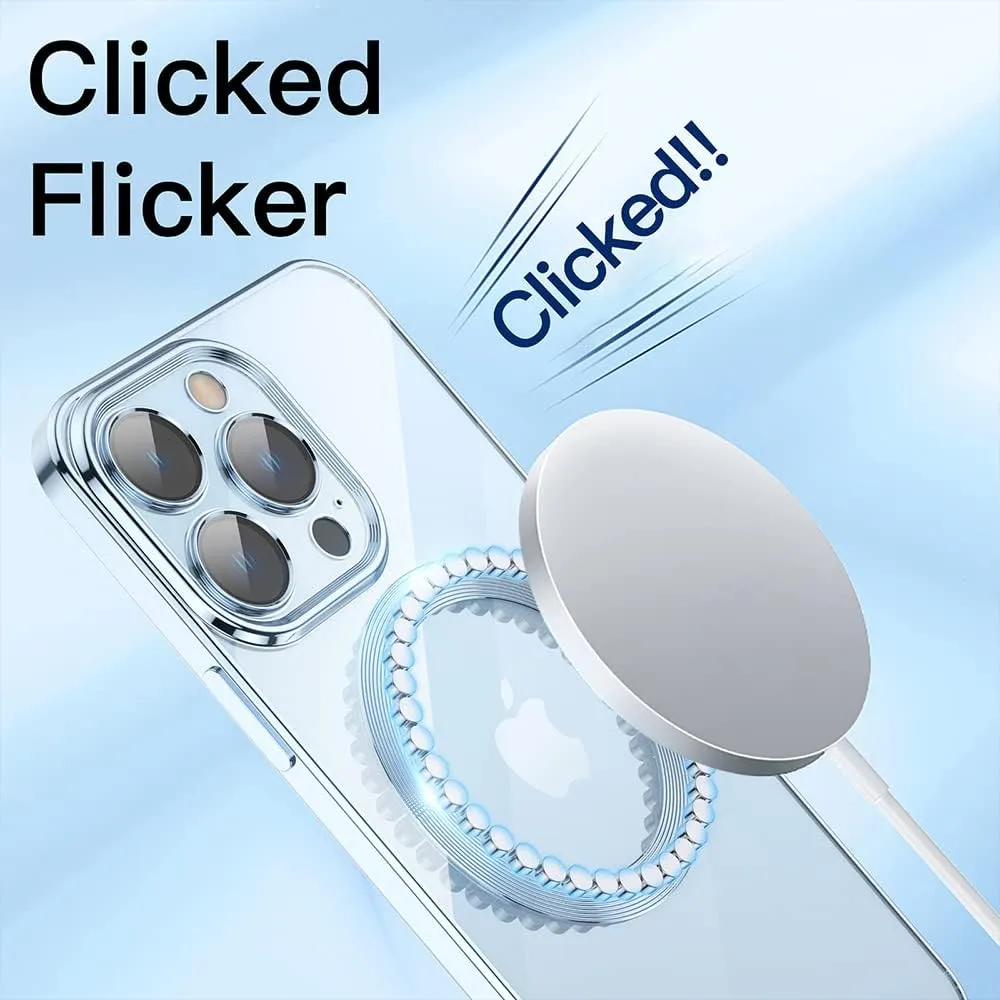 Omio Magnetic Slim Clear Case for iPhone 13 Compatible with MagSafe, Clear Plating Ultra-Thin Bumper Frameless Borderless Design with Full Camera Lens Protector for Women Men, Blue
