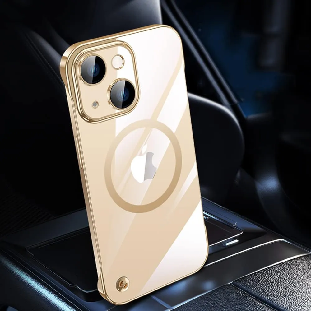 Omio Magnetic Slim Clear Case for iPhone 13 Compatible with MagSafe, Clear Plating Ultra-Thin Bumper Frameless Borderless Design with Full Camera Lens Protector for Women Men, Gold