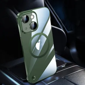 Omio Magnetic Slim Clear Case for iPhone 13 Compatible with MagSafe, Clear Plating Ultra-Thin Bumper Frameless Borderless Design with Full Camera Lens Protector for Women Men, Green