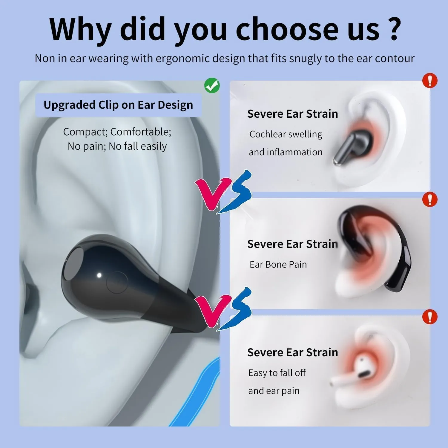 Open Ear Bone Conduction Earbuds Wireless Clip On Headphones with Digital Display Charging Case with Ear Hook Built-in Mic IPX7 Waterproof Bluetooth 5.3 Sport Earphones for Running Fitness