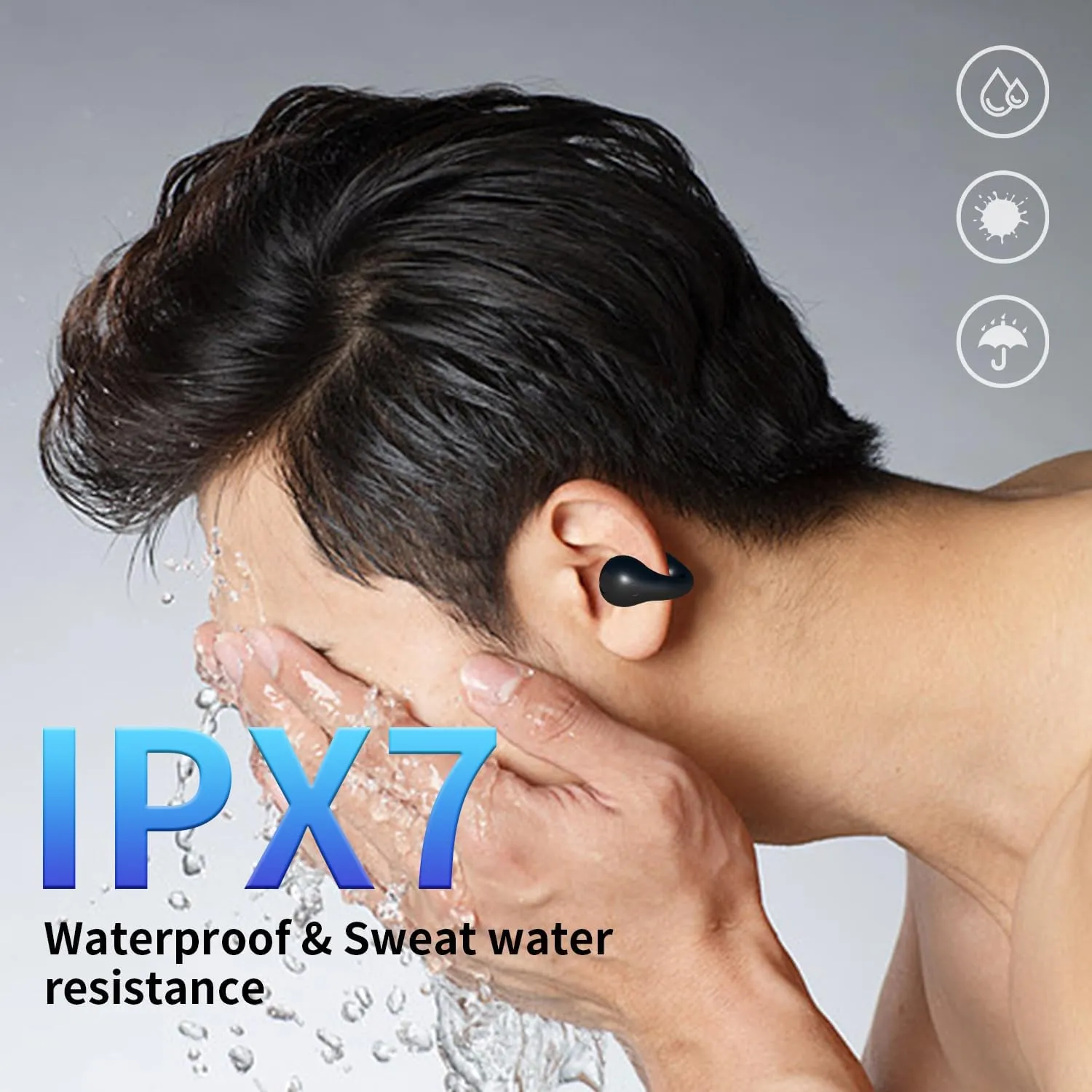 Open Ear Bone Conduction Earbuds Wireless Clip On Headphones with Digital Display Charging Case with Ear Hook Built-in Mic IPX7 Waterproof Bluetooth 5.3 Sport Earphones for Running Fitness