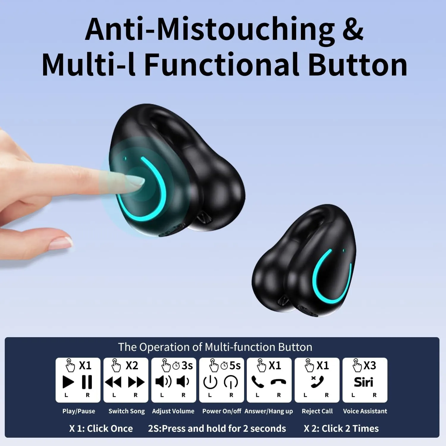 Open Ear Clip Wireless Earbuds Bluetooth 5.3, Sports Earphones Built-in Microphone with Earhooks & Ear Hook, Wireless Charging Case & Display, Waterproof Fitness Headphones for Sports