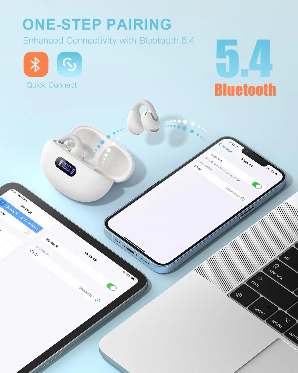 Open Ear Clip Wireless Earbuds Bluetooth 5.4, Lightweight Comfort Sports Bone Conduction Headphones Built-in Mic for Clear Audio, Stable Fit Earphones 24H Play-Beige