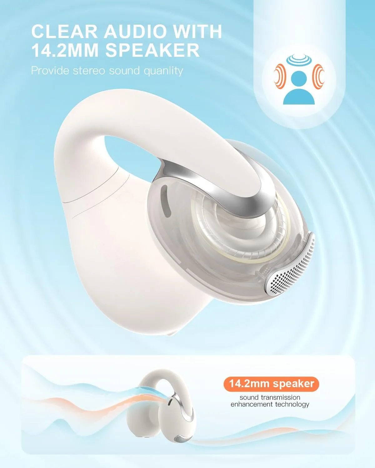 Open Ear Clip Wireless Earbuds Bluetooth 5.4, Lightweight Comfort Sports Bone Conduction Headphones Built-in Mic for Clear Audio, Stable Fit Earphones 24H Play-Beige